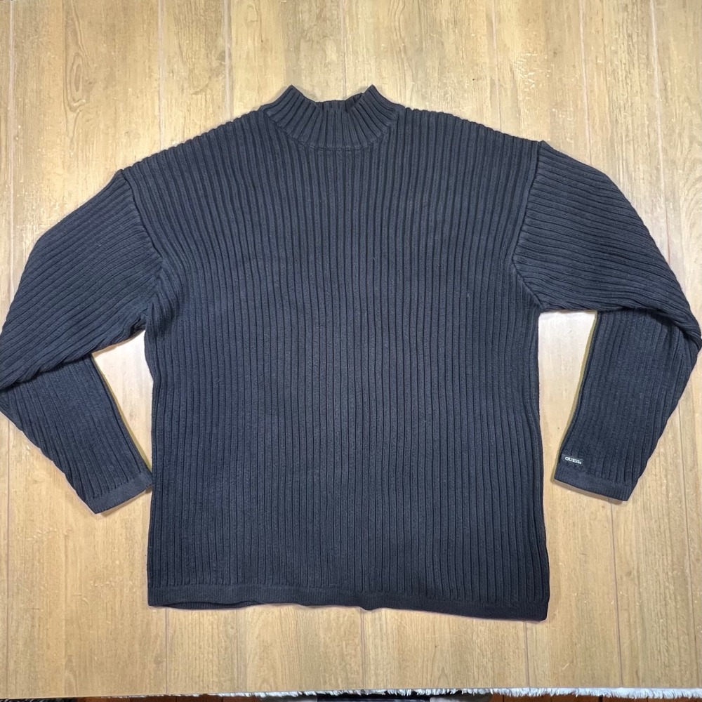 Guess USA Ribbed Mock Neck Sweater Black Cotton Vintage M9449603 Mens